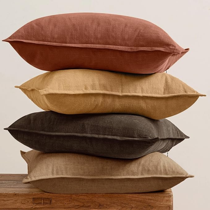 MIULEE Orange Boho Linen Decorative Pillow Covers 18x18 Inch Pack of 4 | Natural Fall Throw Pillow Covers, Soft Farmhouse Couch Pillowcases, Modern Decor for Living Room Bed Sofa