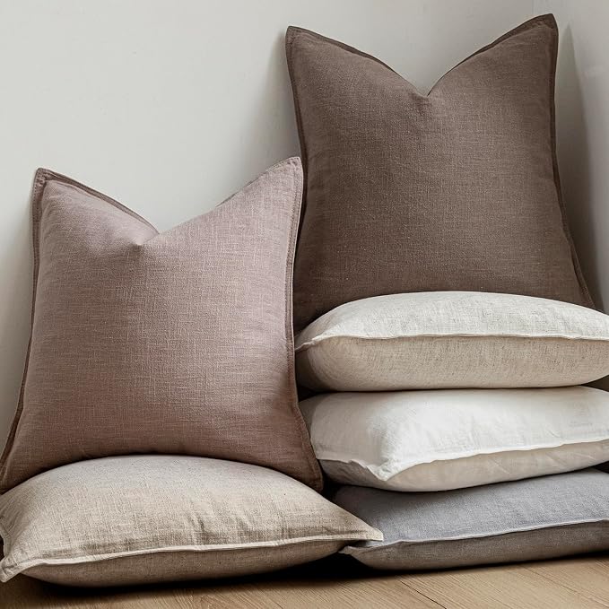 Foindtower Set of 2, Decorative Linen Solid Throw Pillow Covers Soft Accent Euro Cushion Case Boho Farmhouse Pillowcase for Chair Couch Sofa Bedroom Living Room Home Decor 20 x 20 Inch Dusty Pink