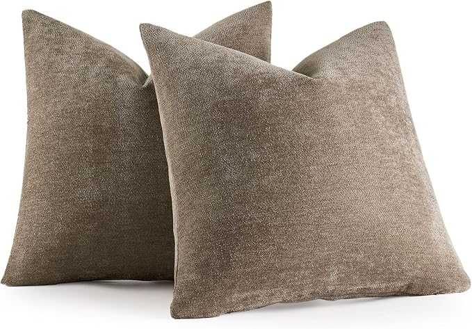 MIULEE Pack of 2 Light Brown Decorative Pillow Covers 20x20 Inch | Soft Chenille Couch Throw Pillows Farmhouse Cushion Covers for Home Decor Sofa Bedroom Living Room