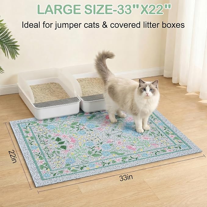 Glittme Cat Litter Mat, 33"x22" Non-Slip Washable Trapping Mat for Cats | Litter Trapping Mat With Thick PVC Coil To Catch Scatter, Soft On Paws And Waterproof Bottom To Protect Floors