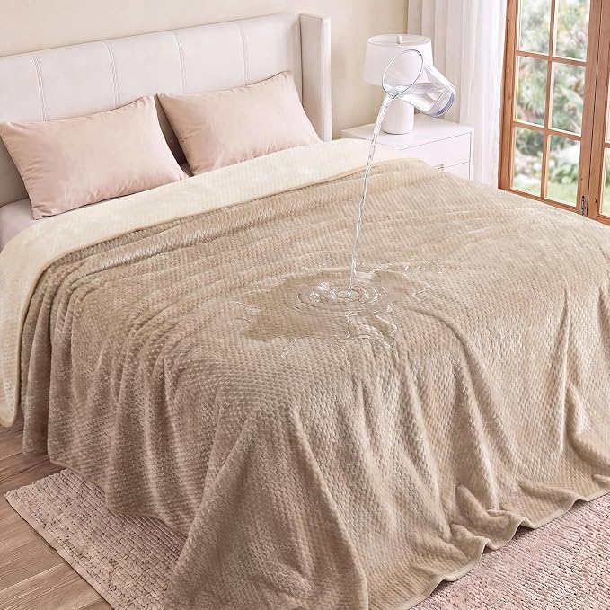 Luciphia Waterproof Blanket for Dog, Washable Reversible Fleece Pet Throw | Durable protector for bed, couch, crate, and furniture; leakproof and calming for dogs, cats, puppies Beige KING(100''x82'')