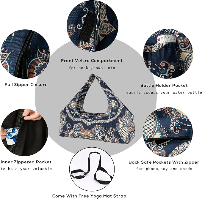 Yoga Mat Bag - Large Yoga Bag with Yoga Mat Strap, Zipper and Pockets - Yoga Bags and Carriers Fits All Your Stuff - Personalized Yoga Mat Bags for Women Fits Most Size Mats