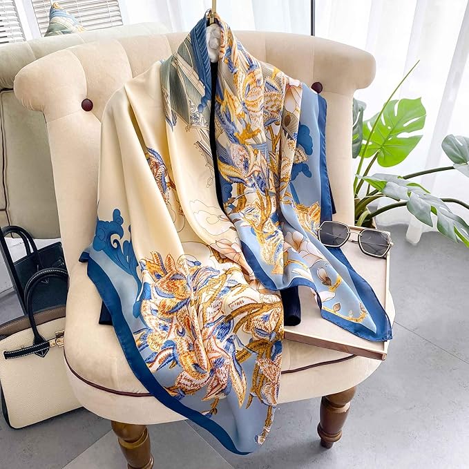 K-Elewon Large Square Scarf 43" Silk Scarf Fashion Scarves Silk Feeling Hair Wrapping Scarfs Night Sleeping Headscarf