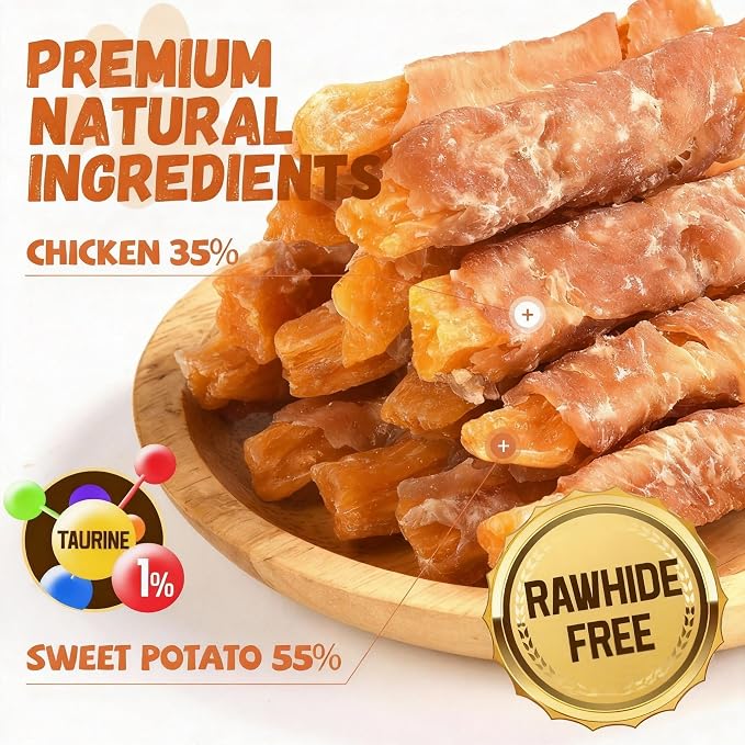 Pawmate Dog Treats Chicken Jerky Wrapped Sweet Potato Healthy Snacks 10.6oz | Low Fat High Protein, Chewy Training Rewards Treats w/Taurine, for Small Medium Large Breeds, 13-17 Counts