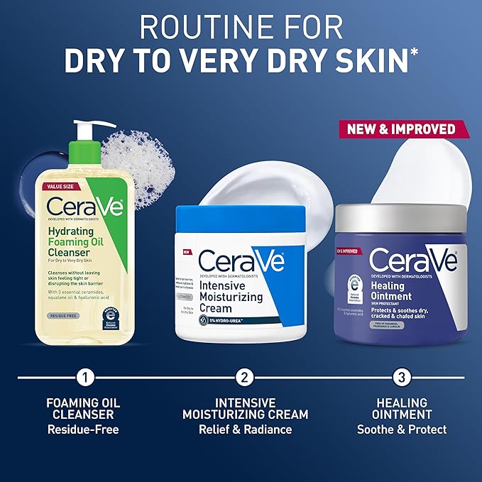 CeraVe Healing Ointment, Hydrating Skin Protectant With Petrolatum, Hyaluronic Acid & Ceramides, Face & Body Skin Barrier Repair For Cracked, Chafed, Dry Skin, Fragrance Free & Lanolin Free, 12 Oz