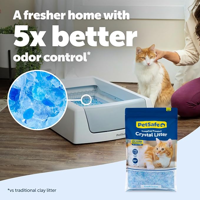 PetSafe ScoopFree Odor Control Crystal Cat Litter, Fresh Scent, 8 Lb Bag | 5x Faster Odor Control than Clumping Clay Litter, 99% Dust-Free, Low Tracking Crystals, Compatible with Any Cat Litter Box