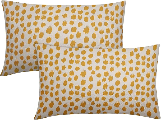 Mustard Yellow Cream Covers 12x20 Set of 2 Boho Design Polka Dot Throw Pillows Modern Brush Strokes Print Decorative Outdoor Pillowcase Lumbar Cushion Cover Linen Case for Sofa Couch Bed