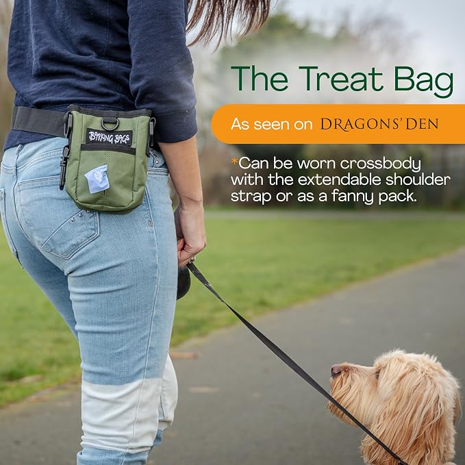 Green Dog Treat Bag & Training Pouch - Ideal for Medium to Large Breeds | Lightweight & Practical Design with Magnetic Closure | Wear Three Ways | Easy Carry Carry Dog Treats & Poo Bags