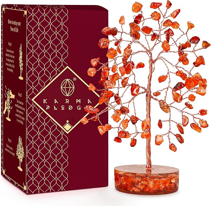Carnelian Crystal Tree of Life Birthday Gifts for Women, Men, Friends, Handmade Chakra Healing Crystals Tree for Home Office Decor, Positivity, Good Luck, Money, Unique Gifts for Her Mom, Sister, Dad