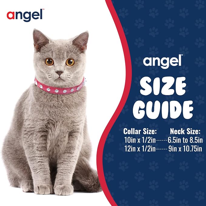 Athens Cat Collar, Leather Kitten Collar w/Rhinestones, Sturdy Breakaway Cat Collar with Bell & Elastic Stretch, Cat Accessories, Valentine Red, 10 x ½ inches - Angel Pet Supplies