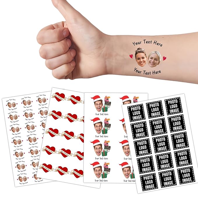 Ubmpj Custom Temporary Tattoos Personalized Temporary Tattoos with Photo Face Name Text for Graduation Bachelorette Birthday Party Wedding Bride Groom