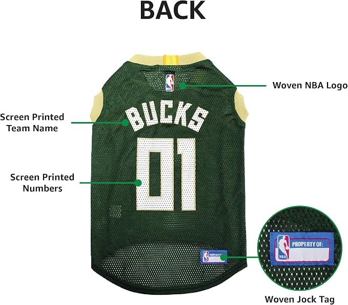 Pets First NBA MILWAUKEE BUCKS DOG Jersey, Small - Tank Top Basketball Pet Jersey