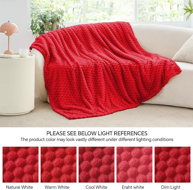 BEDELITE Red Twin Blanket for Couch, Soft Cozy Gifts for Women, 60 * 80 | 3D Jacquard Decorative Fleece Blanket, Super Soft Plush Throws, Cute Birthday Gift for Women & Men, Suitable for All Seasons