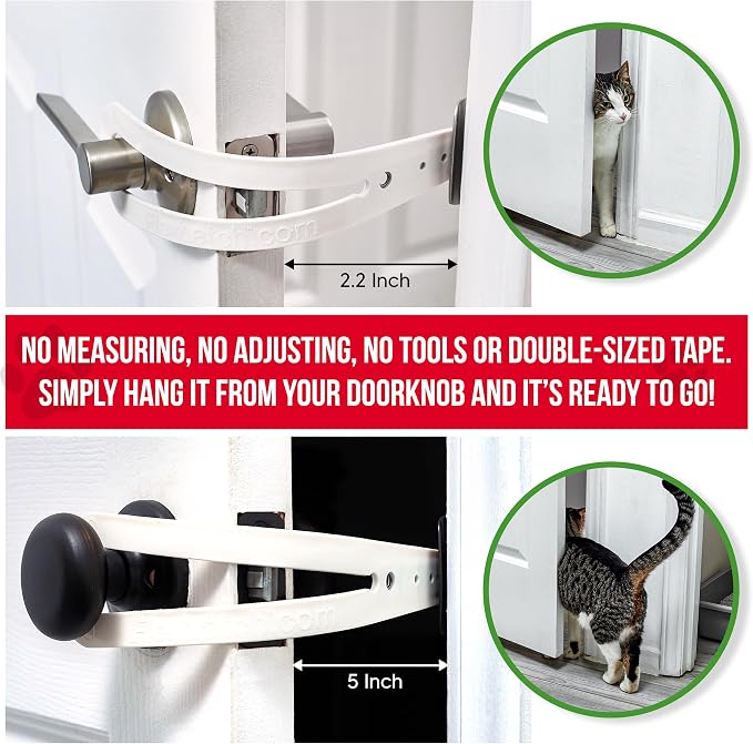 FlexLatch Cat Door Holder Latch - Extra Large Cat Door Alternative Installs Fast Flex Latch Strap Let's Cats in and Keeps Dogs Out of Litter & Food. Safe Baby Proof One Piece No Measuring Extra Easy