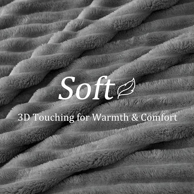 BEDELITE Ribbe Blankets Queen Size for Bed, Crey, 90"x90" | Ultra-Soft Plush Fleece, Warm Yet Lightweight, Ribbed Texture, Home Decor, Machine Washable, Giftable, All-Season Use