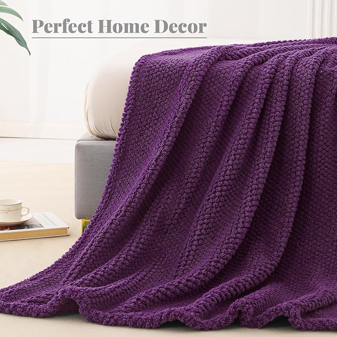Whale Flotilla Soft Fleece Twin Size Bed Blanket, Purple | 60x80 Inch, Suitable for Bed, Fluffy Fuzzy Jacquard Blankets for All Season, Lightweight and Cozy