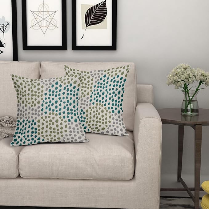 Teal Green Pillow Covers 20x20 Set of 2 Boho Design Gray Polka Dot Throw Pillows Modern Art Trendy Print Decorative Outdoor Pillowcase Square Cushion Cover Linen Pillow Case for Home Sofa Couch Bed