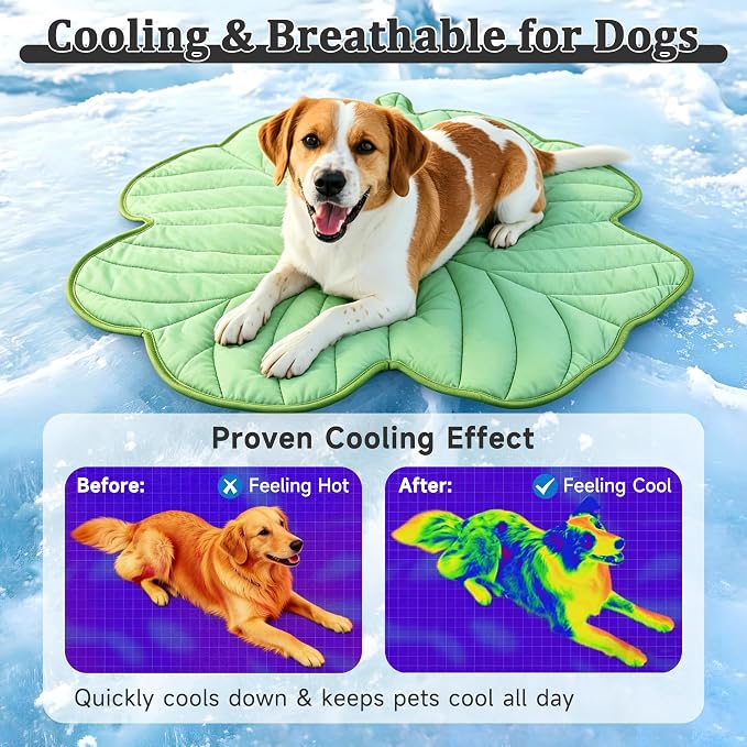 Cooling Mat for Dogs, Dog Cooling Pad Bed, Q-MAX>0.45- Lightweight, Durable & Breathable Pet Throw for Sofa, Car and Furniture Protector, Reversible Design, 51"x51", Four-Leaved Clover