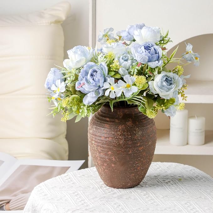 Ceramic Flower Vase 7.4 inch Farmhouse Rustic Vase for Home Decor Handcrafted Pottery Vase Small Terracotta Vases for Dining Table Decor Fireplace Living Room Bathroom Wedding Centerpiece