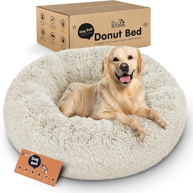 Donut Dog Bed - Premium Comfort for Anxiety Relief - Fluffy & Calming Design with Ultra-Plush Support | Cozy Round Dog Bed with Super Soft Circle Style (Cream, X-Large)
