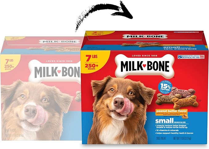 Milk-Bone Peanut Butter Flavor Biscuits, Small Dog Treats, 7 Lb. | Naturally and artificially flavored, 3 tail-wagging flavors, 250+ biscuits, 15% protein