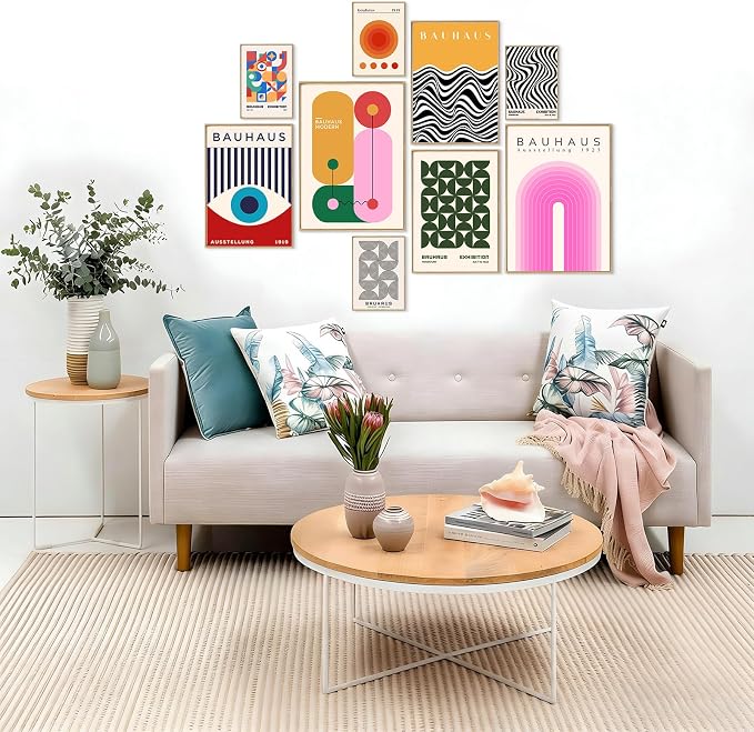 KBKBART 9PCS Eclectic Wall Art Decor, Modern Maximalist Wall Prints for Bedroom, Bauhaus Posters for Room Aesthetic, Retro Abstract Wall Collage Kit for Living Room, Funky Dorm Gallery Home Decor