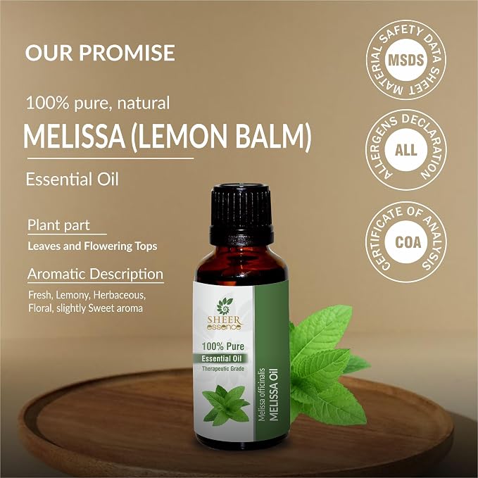 Melissa (Lemon Balm) Oil (Melissa Officinalis) Essential Oil 100% Pure Natural Undiluted Uncut Therapeutic Grade Oil 0.33 FL.OZ