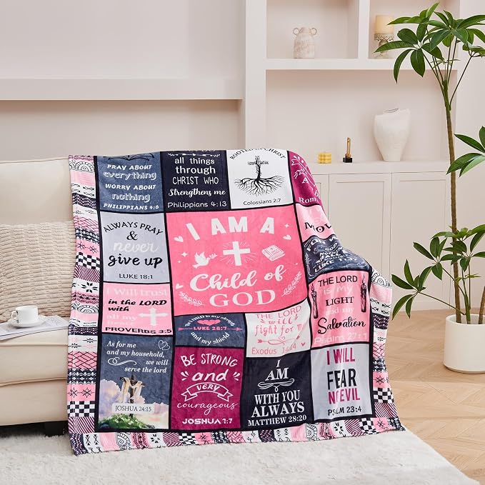 Christian Gifts for Women, Happy Birthday Gifts for Women, I Am a Child of God Blanket, Inspirational Gifts for Mom, Friend, Daughter, Sister, Baptism Gift for Girl Blankets 50''x60'' Pink