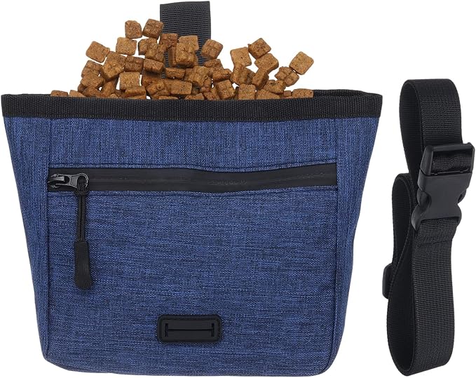 Dog Treat Pouch, Pet Puppies Pouch for Dog Training Behavior Small Fanny Zipper Holder with Belt Portable Reusable (1Pcs, Navy Blue), for Outdoor/Walking/Pets Feed Snack Reward