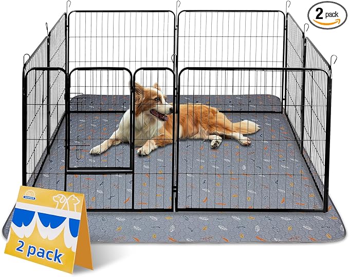 Sunheir Washable Pee Pads for Dogs Extra Large 48" x 60" 2-Pack, Reusable Puppy Pads Pet Training Pads for Dog Playpen Indoor, Waterproof Dog Pee Pads for Puppy Playpen, Whelping Pad - Light Grey
