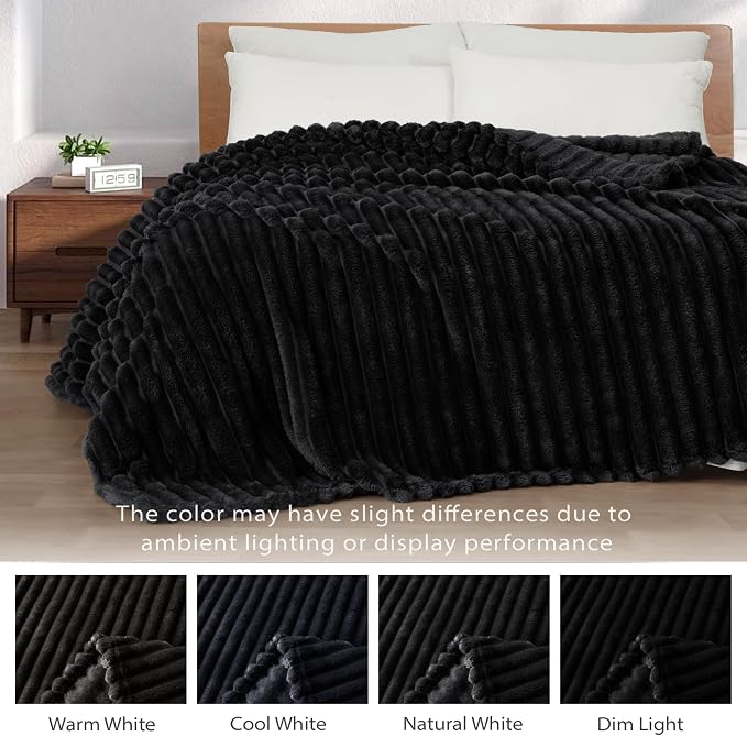 Exclusivo Mezcla Striped California King Size Fleece Blanket for Bed | Soft Breathable Cozy Bed Blankets, Lightweight Plush Fluffy Fuzzy Jacquard Decorative Blankets