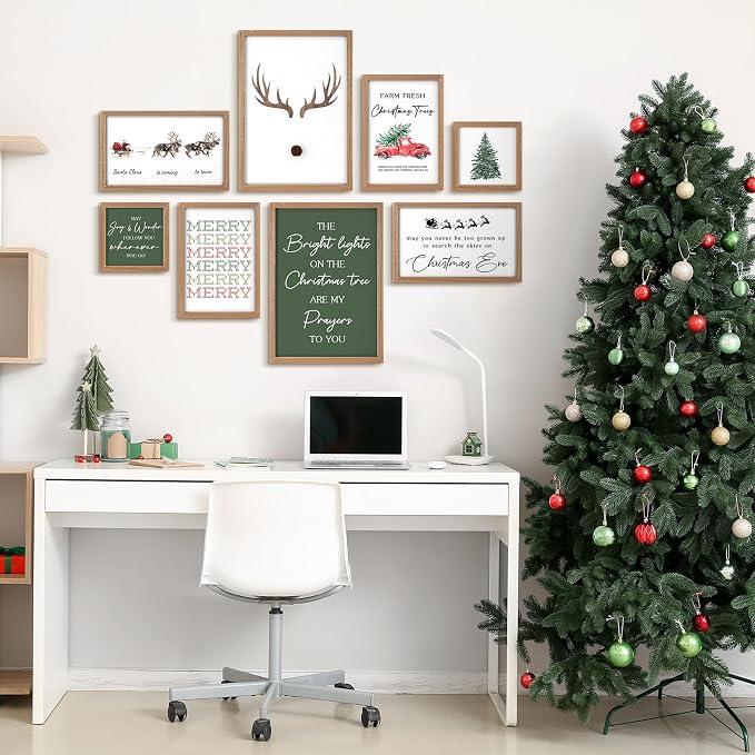 Faccito 8 Set Reindeer Christian Wall Art Framed, Wooden Decor | Religious Quotes Decor for Bedroom Office, Inspirational Scripture Wooden Art, Modern Framed Set for Home Classroom Work