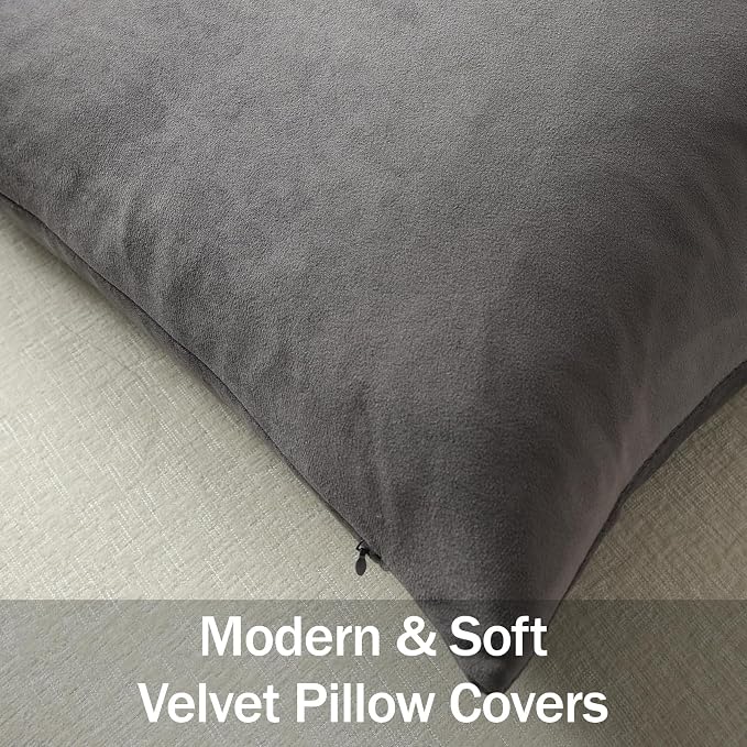 Throw Pillow Covers 22x22 Dark-Grey: Pack of 2 Cozy Soft Velvet Square Modern Luxury Decorative Throw Pillow Cases for Sofa Couch Living Room Bed Home Decor