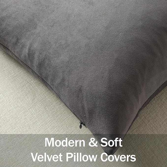 Throw Pillow Covers 16x16 Dark-Grey: 2 Pack Cozy Soft Velvet Square Decorative Pillow Cases for Farmhouse Home Decor