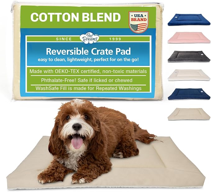 Pet Dreams Dog Crate Pad - Washable Kennel Mat, Crate Pads for Dog Cages, Non-Toxic, Flat Indoor Cat Bed, Fits iCrate 18, 24, 30, 36, 42, 48 Inches (Khaki, Medium, 30")