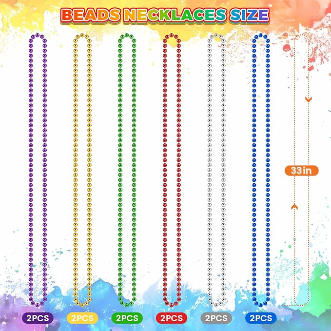 SHAOQINLIN 12 PCS Mardi Gras Beads Necklaces, 6 Colors 33'' Colorful Bead Necklaces Bulk Party Beads Necklace Round Beaded Necklaces for Mardi Gras, St. Patrick's Day, Christmas, Carnival Party Favor