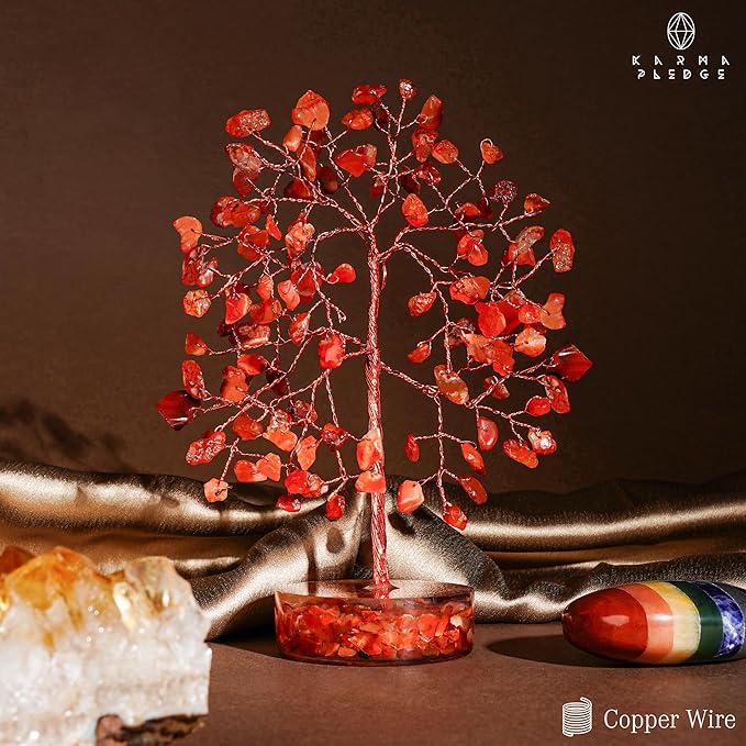 Carnelian Crystal Tree of Life Birthday Gifts for Women, Men, Friends, Handmade Chakra Healing Crystals Tree for Home Office Decor, Positivity, Good Luck, Money, Unique Gifts for Her Mom, Sister, Dad