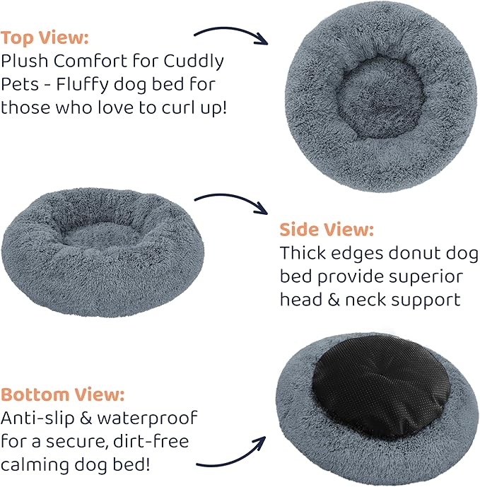 Donut Dog Bed - Premium Comfort for Anxiety Relief - Fluffy & Calming Design with Ultra-Plush Support | Cozy Round Dog Bed with Super Soft Circle Style (Dark Grey, Medium)