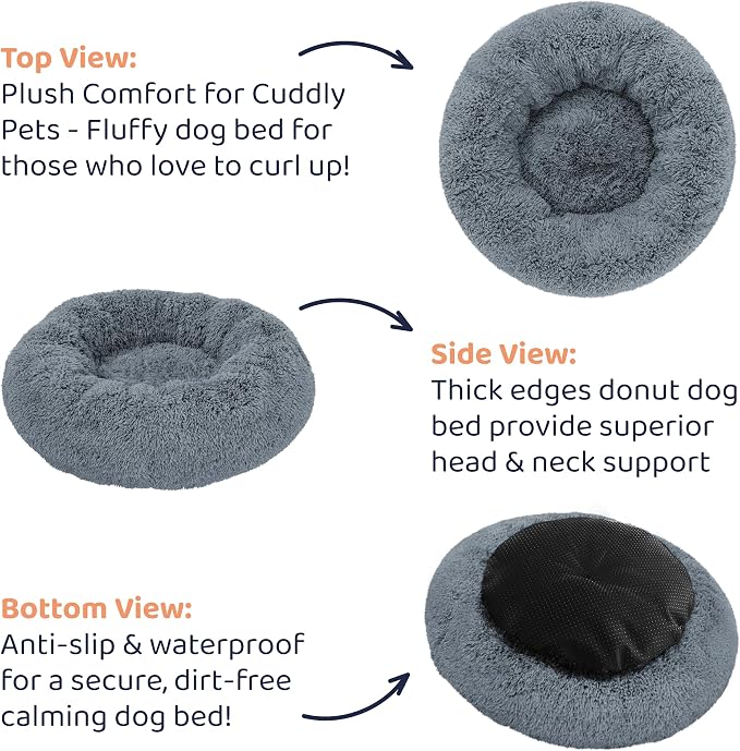 Donut Dog Bed - Premium Comfort for Anxiety Relief - Fluffy & Calming Design with Ultra-Plush Support | Cozy Round Dog Bed with Super Soft Circle Style (Dark Grey, Large)