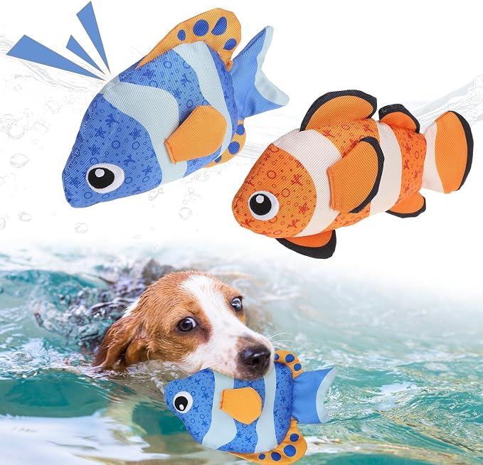 BINGPET Floating Dog Toys, 2 Pack Squeaky Fish Water Toys for Pool