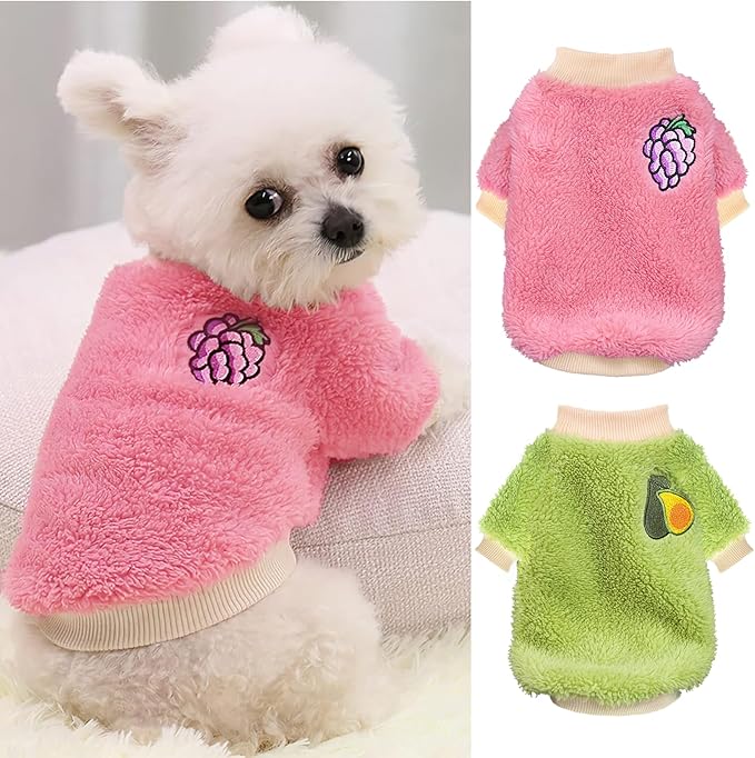2 Pieces Small Dog Sweater Winter Warm Doggie Sweaters for Small Dogs Like Chihuahua Yorkie Girl Puppy Coat Thick Fleece Pet Clothes Clothing (Large)