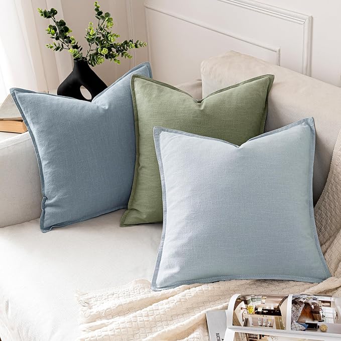 MIULEE Decorative Linen Euro Sham Pillow Covers 26x26 Sage Green | Boho Farmhouse Neutral Couch Throw Pillows for Bed, Pack of 2 Accent Modern Pillowcases, Sofa Livingroom Home Decor