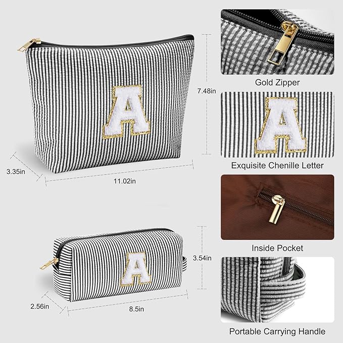YOOLIFE Gifts for Women Her, Makeup Bag Make Up Bag Pouch Cosmetics Organizer Bag Cute Makeup Bag Skincare Bag Personalized Best Friend Wife Birthday Gift Graduate Gifts for Her Black W