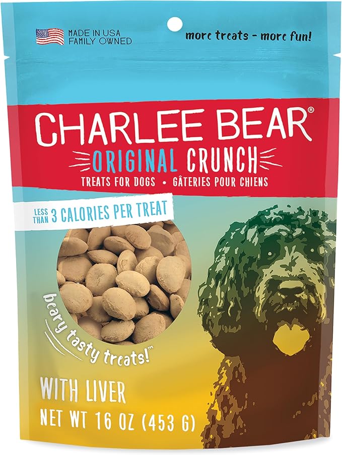 Charlee Bear Original Dog Training Treats, Chicken Liver, 16 oz | Pocket-sized Training Treats, Crunchy Dog Treats, Limited Ingredient Recipe, Under 3 Calories per Treat, Made in USA