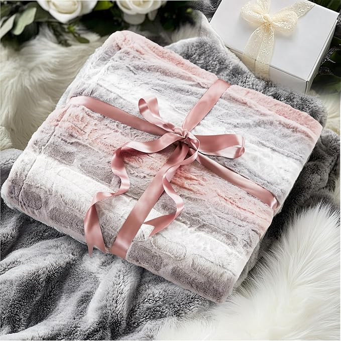 Madison Park Zuri Ultra Soft Faux Fur Twin Blanket Reversible, Blush/Grey | All Season, Ultra Soft, Breathable Fabric for Bed or Couch, Lightweight, Plush, OEKO-TEX Certified