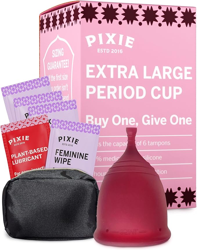 Pixie Soft Menstrual Cup - Ranked 1 for Most Comfortable Reusable Period Cup - Buy One We Give One - Includes Ebook Guide, Cleaning Wipes, Lube, & Storage Bag - Tampon and Pad Alternative