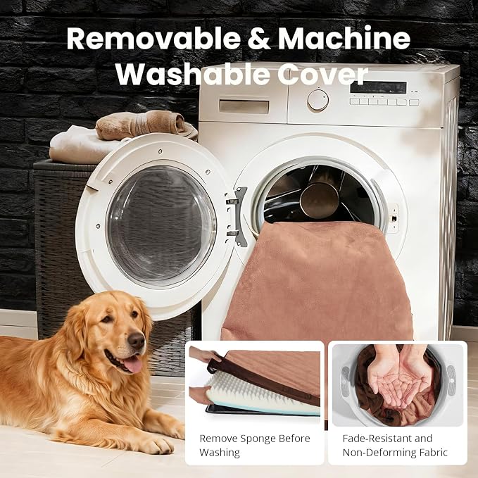 OhGeni Orthopedic Waterproof Med Large Dog Bed, Memory Foam, 36 inch(Brown) | Machine-Washable Removable Cover in Easy-Clean Fabric, Reversible Memory Foam & Easy-Carry Handle, Wider and Larger