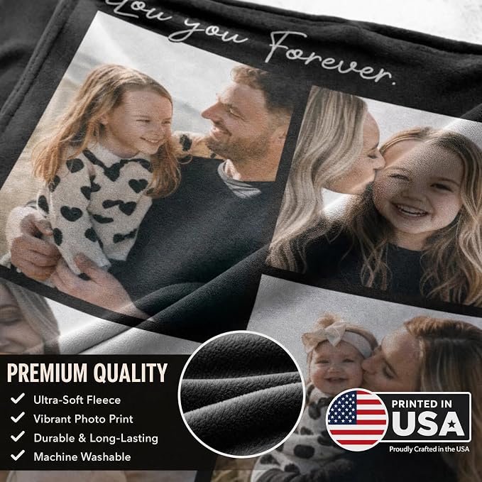Personalized Photo Blanket for Mom Dad Couples Family Birthday Gifts,Soft & Comfy Throw for Couch or Bed–Cozy Home Décor for Living Room & Bedroom,Teen Girls Boys Throw Blankets Birthday Gifts
