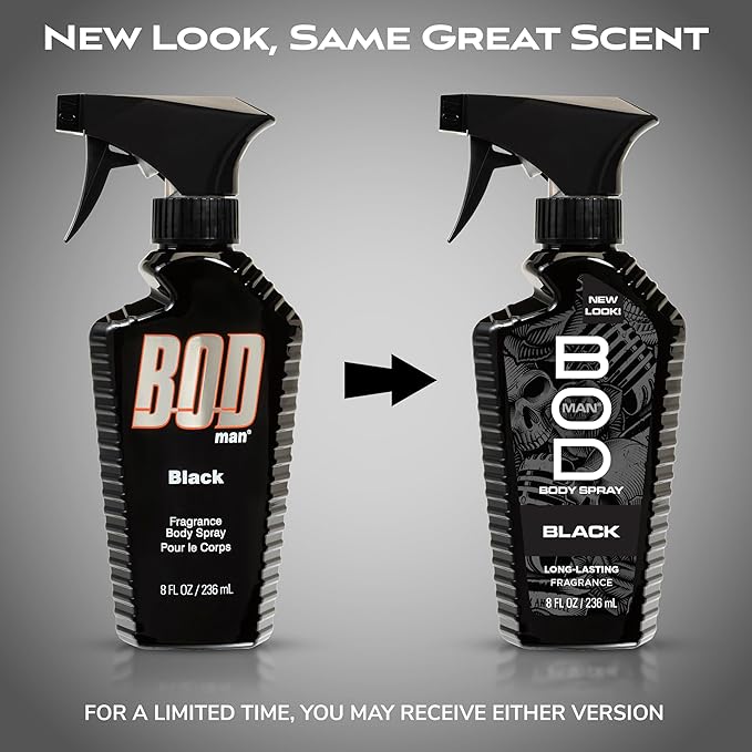 BOD man Fragrance Body Spray, Black, 8 fl oz (Pack of 2)
