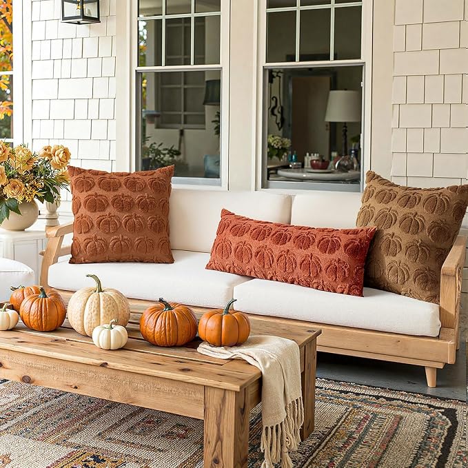 MIULEE Fall Pillow Covers Pumpkin Fall Decor 20x20 Brown | Set of 2 Fall Decorations for Home, Plush Faux Fur Farmhouse Accent Pillowcases, Porch Sofa Couch Cushion Bed Livingroom